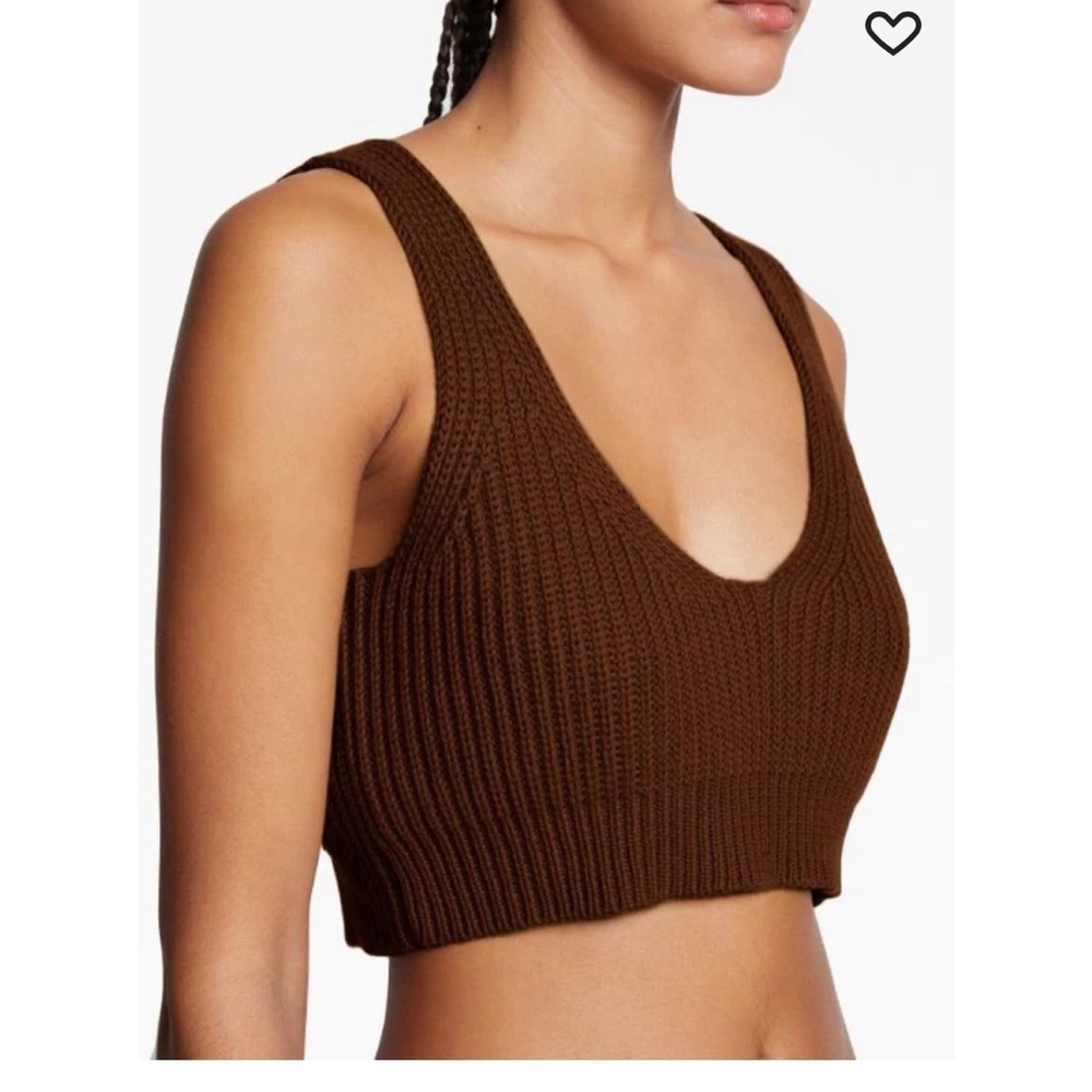 Brown Proenza Schouler knitted crochet ribbed cotton crop sweater in brown